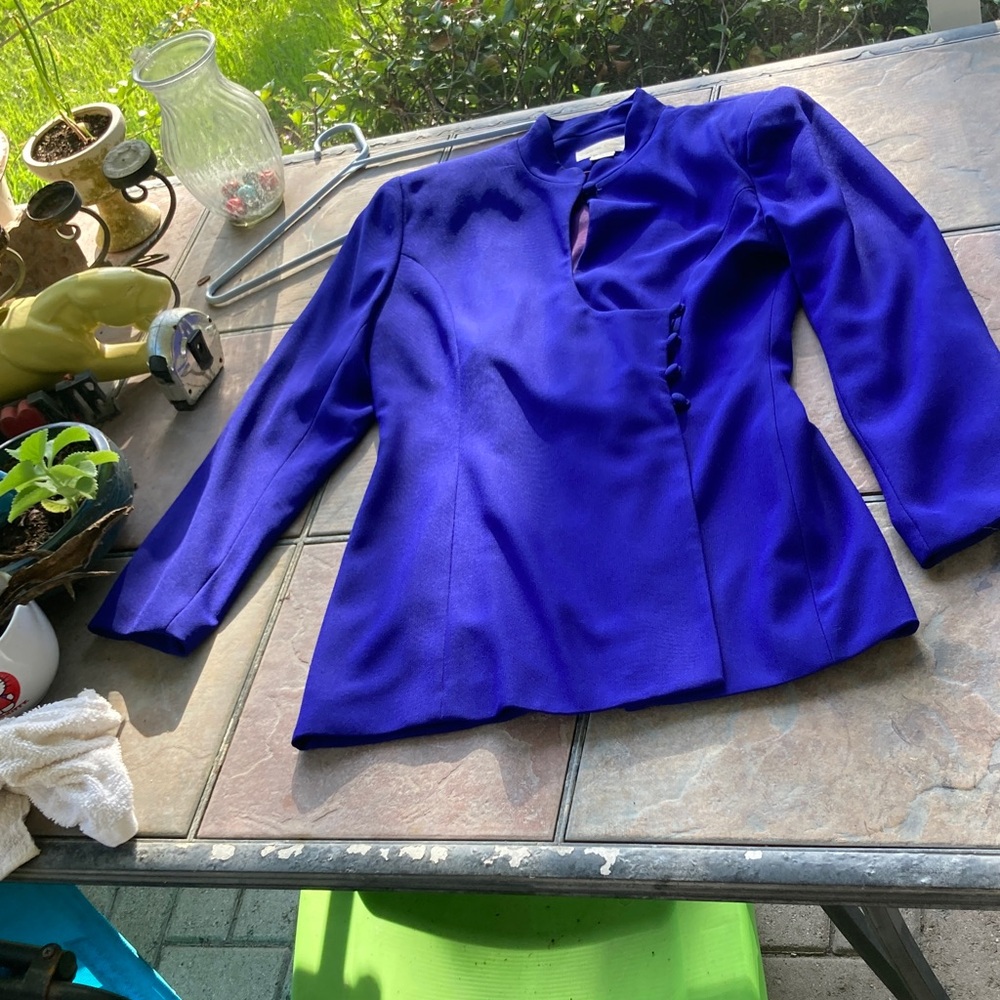 Vintage Casual Corner Cut Out Blue Women's Blazer
